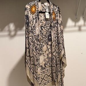 Free People Black and Cream Kimono with Gold Accents